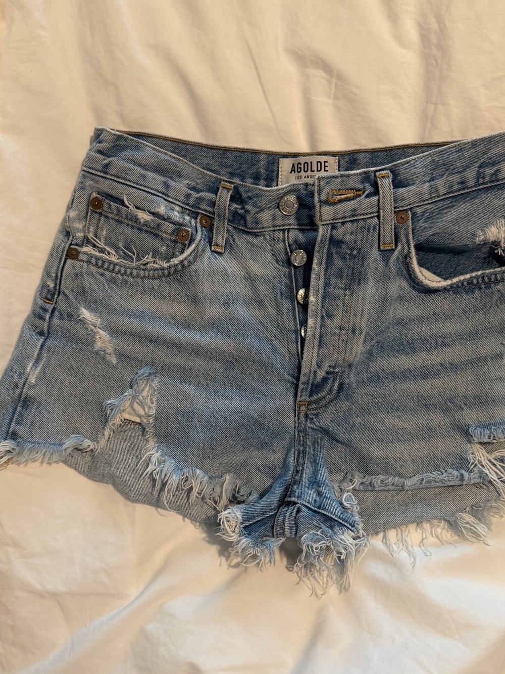 AGOLDE Distressed Denim Cutoff Shorts Raw Frayed Hem Size 25